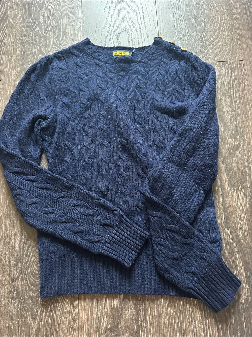 Ralph Lauren Navy Cable-Knit Crewneck Sweater with Shoulder Buttons
